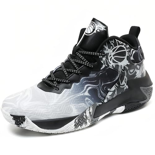 MAIZUN Mens Basketball Shoes Fashion Non-Slip Lightweight Breathable Outdoor Sneakers Cushioning Workout Shoes for Running Walking Sports Training Black