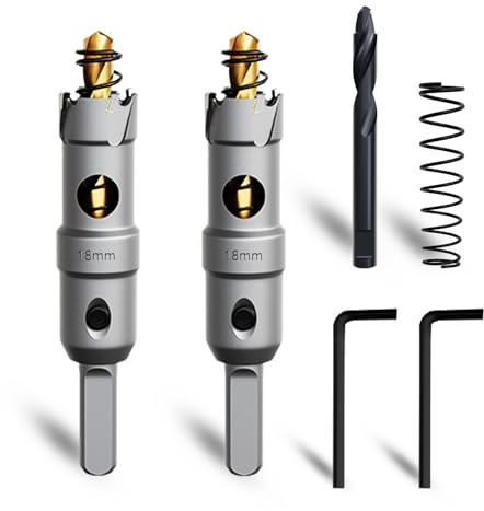 METOTY 2 Stück 18mm lochsäge metall，Hartmetall Lochsäge,Hartmetall Bohrer,mit Ein zusätzlicher nitrierter Stufenführungsbohrer gratis und L-Wrench,für Stahl Eisen Aluminum Metall
