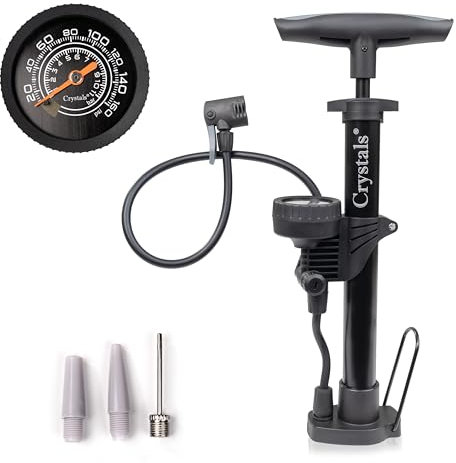 Bike Pump with Pressure Gauge, Presta & Schrader Valves - Floor Air Pump for Car Tyres, Bike Tire Pump for Road & Mountain Bikes, Cycle Pump for Balls & More