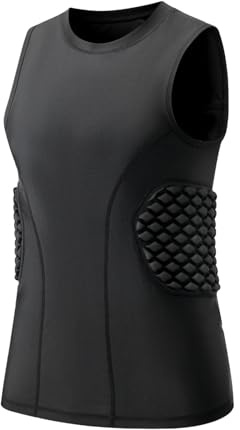 Topeter Padded Football Shirt, Rib Protectors Compression Shirts with Pads, Basketball Protective Gear Rugby Tank Top S Black