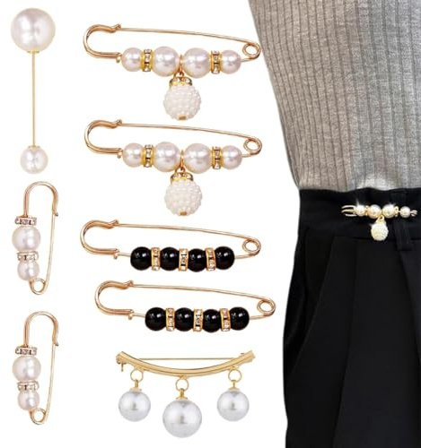 8 Piezas broches para ropa mujer, imperdibles broches novia, broche pañuelo, Alfileres de Seguridad con Perlas y Cristales, para Mujeres y Niñas, Decoración para Chal, Suéter, Bufanda, Vestido