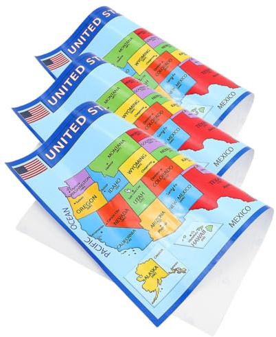 jojofuny Poster Mappa degli Stati Uniti Laminato 3 Pezzi Stati e Capitali per Aule e Camere da Letto Decorazione Educativa per Bambini