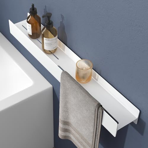 doporro Serviteur de Douche Mural Amovible avec Porte-Serviettes Étagère Douche Blanc Mat en Alliage Al-MG Organisateur de Toilettes 80 cm pour Salle de Bain Cuisine Reglo-03
