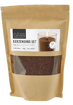 DIY Kerzensand Set – 250g mit 5 Dochten – geruchlos & natürlich – braun | Kerzen selber machen ohne Schmelzen - Paraffin Wachs, wiederverwendbar – Deko für eigene Gläser & Gefäße – Seaside No.64