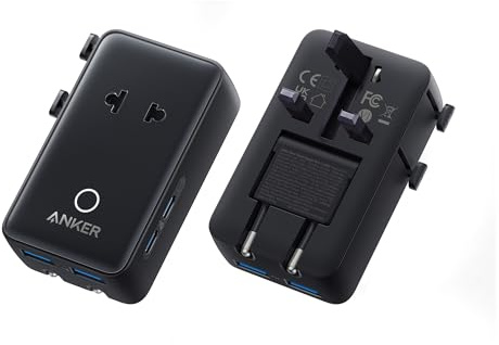 Anker Universal Travel Adapter 5-in-1 for UK/EU/US/AU, 20W USB-C + 4 USB Ports, Compact Power Plug Converter with AC Socket for 200+ Countries | Ideal for UK Travel & EU Expats (Black)
