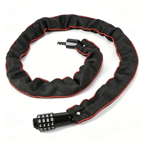 Ecomobi Heavy Duty Bike Chain Lock 110cm 3.6 Foot, 4 Digit Resettable Combination Lock with Scratch-Proof Fabric Sleeve, Anti Theft Steel Chain Lock for Bicycle, E-Scooter, Motorcycle, Fence, Gate