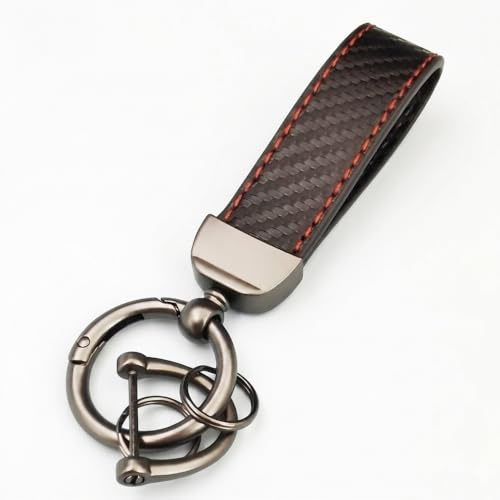 QIZUN 1pcs Car Key Ring for Skoda S Fabia Rapid Superb Octavia A5 a7 2 Kodiaq Scala VRS, D-Ring Fob Carbon Fiber Leather Keychain Men Women Metal Loop Holder Organizer Strap