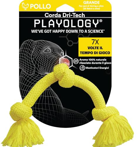 Playology Dog Toys | Dri-Tech Rope Toy Tug of War Rope for Aggressive Chewers | Jumbo Chicken Scented Toy - Easy to Clean and Made from Non Toxic Materials