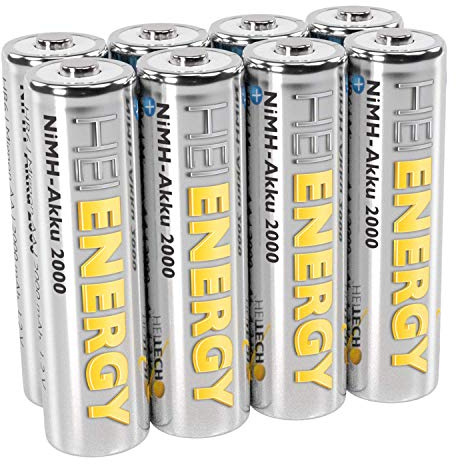 HEITECH AA Akku Mignon 2000 mAh 1.2V NiMH TÜV geprüft 8 Stück - Wiederaufladbare Batterien mit geringer Selbstentladung - Akkus für Geräte mit hohem Stromverbrauch