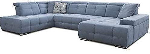 Cavadore Wohnlandschaft Mistrel mit verstellbaren Kopfteilen / Sofagarnitur mit leichter Fleckentfernung dank Soft Clean / Geeignet für Haushalte mit Kindern, Haustieren /343 x 77 x 228 / blau