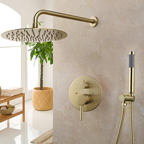 Wanym Duschsystem Unterputz Gold Gebürstet, Ohne Armatur Duscharmatur Set Regendusche, Mit Handbrause, 10 Runder Regenduschkopf, Bad Wasserhahn Mit Unterputz Box Dusch Armaturen Set