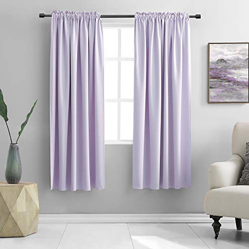 DONREN Light Purple Curtains for Bedroom - Room Darkening Thermal Insulated Rod Pocket Curtains for Living Room (42.5 x 63 Length, 1 Pair)