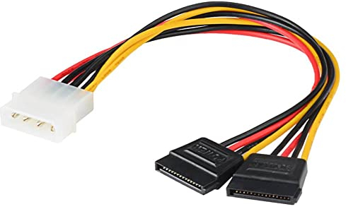 CABLEPELADO Adapterkabel, 4-polig, IDE-Molex-Stecker, Dual-SATA-Kabel, LP4 auf 2 x 15-polige SATA, 18 AWG, geeignet für HDD, SSD, CD-ROM, 15 cm