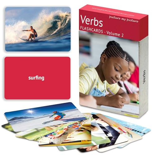 Picture My Picture Verbs Volume 2 Flash Card Set – Speech Therapy Tool for Vocabulary, Communication & Thinking, Scratch-Resistant with Activity Guide, Suitable for Education, ESL & ABA – Set of 40