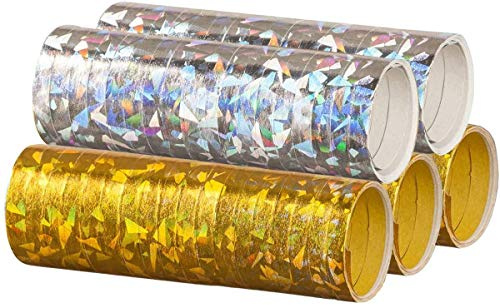 feiermeier Luftschlangen Metallic 5er Sparpack | 5 Rollen à 18 holografisch-glitzernde Luftschlangen | Partydeko für Silvester, Karneval, Fasching, Geburtstag & Hochzeit