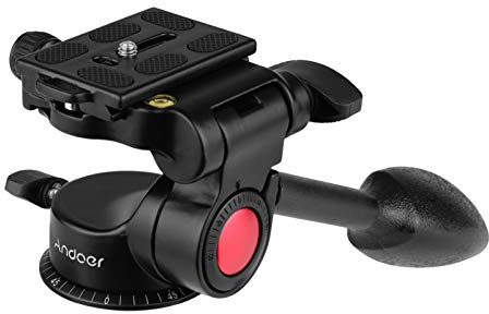 Andoer - Testa per treppiede a 3 vie, in lega di alluminio, 3 dimensioni testa treppiedi con impugnatura Pan Bar 360°, fotografia panoramica per la maggior parte delle fotocamere DSLR ILDC