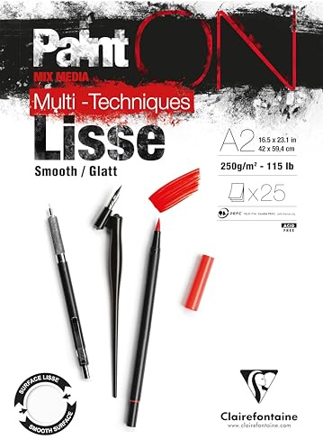 Clairefontaine 975731C - Malblock verleimt Paint'On mit 25 Blatt Zeichenpapier 42x59,4 cm 250g, Weiß glatt