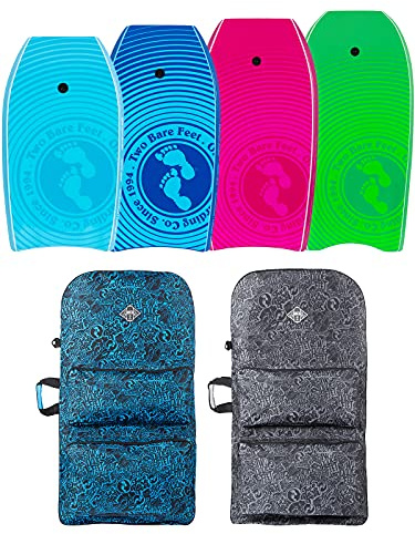 Two Bare Feet Lagoon Double Bodyboard and Boardbag Package - 33 37 41 42 44 Bodyboards for Adults & Kids (37 Raspberry + 42 Green + 44 Grey Bag)