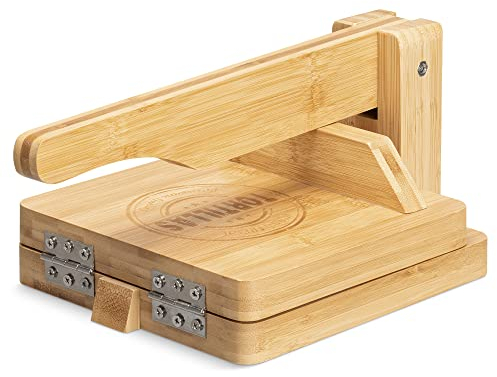 Navaris Tortilla Presse aus Bambus Ø25cm - Taco Maker Tacopresse - für hausgemachte Roti Naan Wraps Quesadilla Pita - manuelle Teig Press Maschine