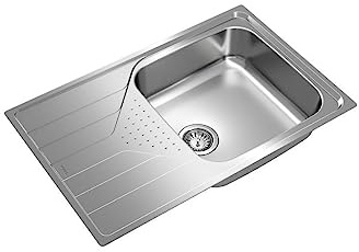 TEKA Fregadero Encastrado 1 Cubeta con Escurridor Izquierda, Acero Inoxidable, Profundidad 175mm, Mueble 50cm, Válvula Manual, Universe 50 T-XP 1C 1E Max