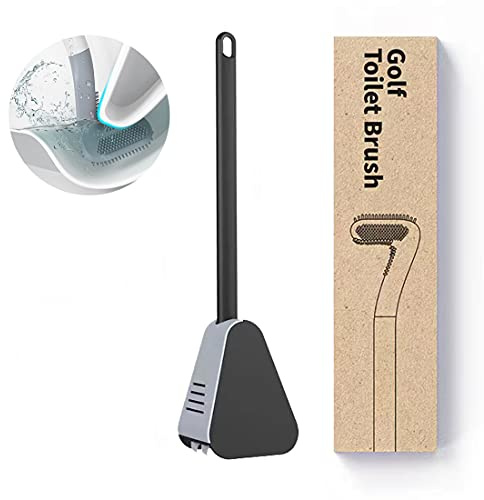 Brosse WC et Support,Golf Brosse de Toilette,Silicone Antibactérienne balayette WC avec Base de Filtre à Eau et à Séchage Rapide,Mural Monté (Noir)
