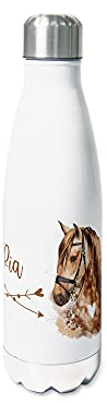 GRAZDesign Pferde Trinkflasche Kinder personalisiert Name, Einschulung Geschenk Thermosflasche Mädchen und Junge Edelstahl 500ml