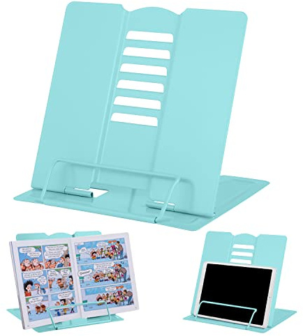 Support de Livre de Bureau en Métal, Support de Lecture à Angle Réglable, Support Portable, Robuste et Léger, Pour Livres Scolaires, Tablettes, Livres de Musique, Recettes de Cuisine(Vert Lac Clair)