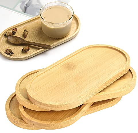 BUENTYA 4 Pz Vassoio da Portata Mini Vassoio in Bambù Per la Decorazione Della Casa, Biscotti, Pane Vassoio di Bambù per Sottovaso Piccolo Piatto per Sottobicchiere (17.5 * 8.8 * 1.1cm)