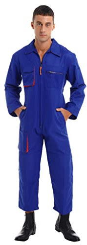 iiniim Herren Arbeitsanzug Arbeitsoverall Mechanisch Jumpsuit Overall mit vielen Taschen Mechaniker Arbeitskleidung Aa Royal Blau L