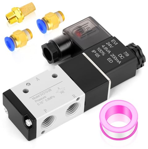 ERGAOBOY 1/4 BSP Válvula de Solenoide Eléctrica de Bobina Simple de 24V con Conexión de 2 Posiciones de 3 Vías (3V210-08)