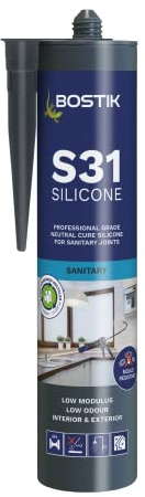 BOSTIK Pro-Sealant S31 Sanitary Neutral Cure Silicone Sealant, For Kitchen and Bathrooms, Waterproof, Colour: White, 310ml
