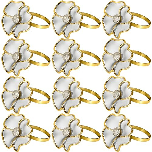 TABLETROVES Blumen-Serviettenringe – rostfrei, elegante Serviettenhalter für Papierservietten und Tischdecken für lässiges Abendessen, Weihnachten, St. Patrick's Day, Thanksgiving Dekorationen – Gold