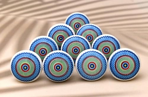 ARTISNO Ceramic Multicolor Knobs Kitchen Cabinet Drawer Knobs Hardware Knobs Handmade Knobs Cabinet Knobs Ceramic Door Knobs. Set of 10 (Design 4)