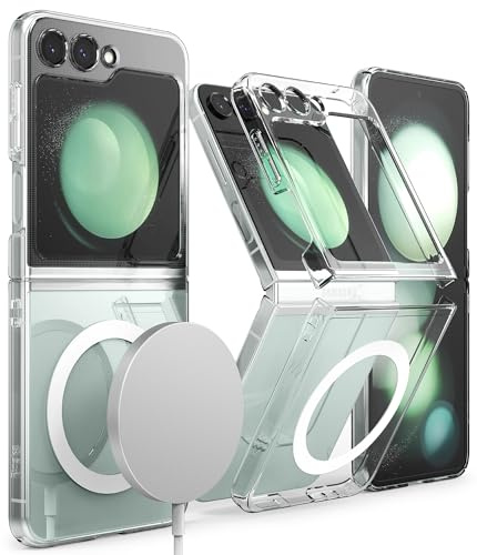 Ringke Slim Magnetic Case Kompatibel mit Samsung Galaxy Z Flip 5 Hülle, Dünn Hart PC Transparent Handyhülle für Magnetische Kabelloses Laden - Klar