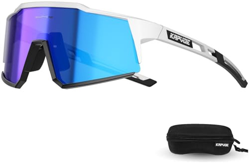 KAPVOE Polarizzati Occhiali Da Ciclismo UV400 Protezione TR90 Sportivi Occhiali Da Sole Donna Uomo Corsa MTB Bicicletta Bici Guida Pesca Golf Running Sport Glasses Bicicletta Blu Bianco 09