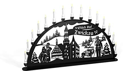 Außenschwibbogen Schwibbogen Lichterbogen 16 flammig/Metall - Motiv: Zwickau - Farbe: schwarz (2 Meter)