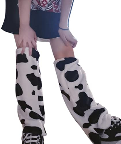 Frotox Frauen Winter Plüsch Beinlinge Kuh Leopard Print Fuß Abdeckung Socken, Große Version der Kuhstruktur, Length 35cm