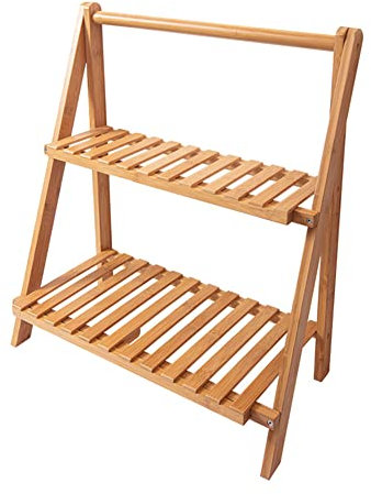 Support de plante d'échelle en bambou, support d'étagère d'affichage de pot de fleur pliable, pour le salon de balcon de patio de jardin extérieur d'intérieur,2 floors