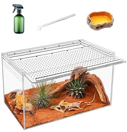 KAKOOTI Reptile Terrarium,14X6.5X8.5inch Reptile Zuchtbox, magnetisches Acrylgehäuse, für Schlange, Tarantula, Einsiedlerkrabbe, springende Spinne, Leguan, Leopard Gecko, Bartdrache, Insekt