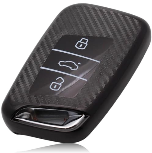 FOAMO Autoschlüssel Hülle Kompatibel mit VW Passat B8, SEAT, SKODA Keyless - TPU Schlüsselhülle - Schutz-Hülle für Carbon Schwarz