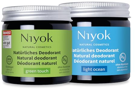 Niyok® 2-in-1 Deocreme (1x Green Touch + 1x Light Ocean) • Natürliches Deo ohne Aluminium • 24h Schutz vor Geruch & Schweiß • Deodorant Creme für Damen & Herren • Feste Deo Creme vegan