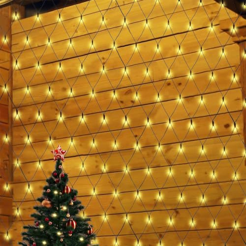 SALCAR 2x2m LED Lichternetz Außen, Anti-Rost Buchsbaum Lichterkette Netz Outdoor, Lichtervorhang Innen Strom mit 9 Modi und Speicherfunktion, Warmweiß