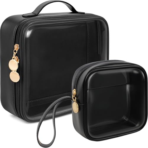 KOTORA TSA-zugelassener Kulturbeutel mit transparenter Mini-Make-up-Tasche, Kosmetiktasche, Autozubehör für Damen und Herren, A-Clear Black, Transparent