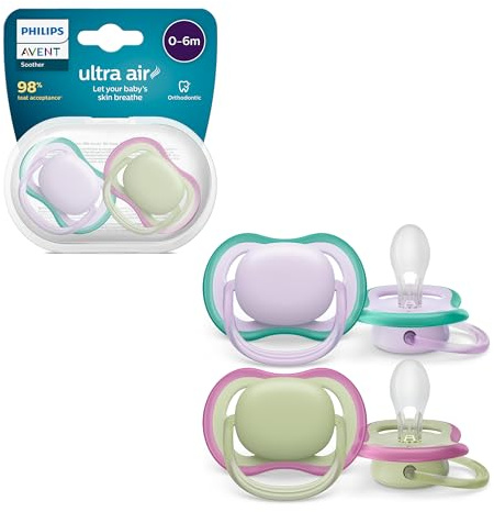 Philips Avent ultra air-nappar, lätta nappar som andas för barn 0–6 månader, BPA-fria med steriliserande bärfodral, 2-pack, modell SCF085/24