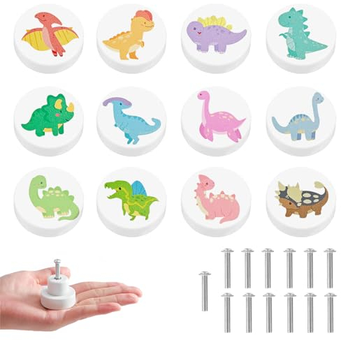 HIQE-FL Boutons de Tiroir en Bois Massif,12 Pièces Poignées de Meubles en Bois Pour Animaux,Boutons de Porte D'Armoire en Bois,Poignée de Tiroir Avec Vis,Poignée de tiroir en bois blanc (J)