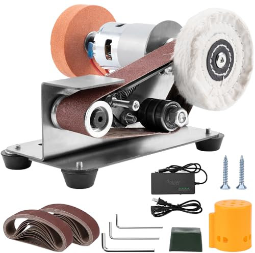 Junchamp Mini Belt Sander - 15 Degree Knife Sharpener Electric Bench Grinder Sanding Machine, 7 Adjustable Speed Buffer Polisher for Metal Working, Knife Making and DIY Woodworking