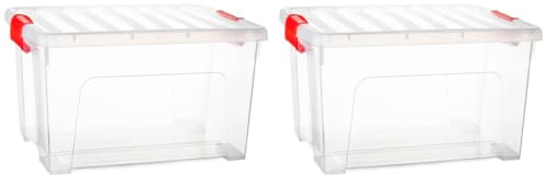Acan Tradineur - Pack de 2 Cajas de almacenamiento KLIP K2 - Fabricado en plástico - Contenedor para almacenar Libros, ropa, mantas - 34,5 x 43,5 x 25 cm - 25 Litros