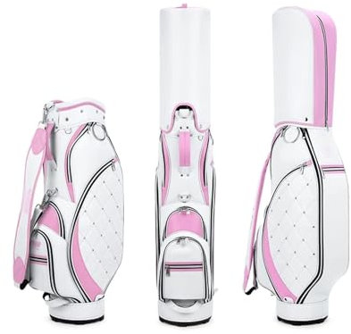 Golftasche, tragbare wasserdichte Golfwagentasche aus Mikrofaserleder, Boden mit hoher Härte, Golf-Standtasche, Reise-Golfschlägertaschen, leicht zu reinigen(Pink)
