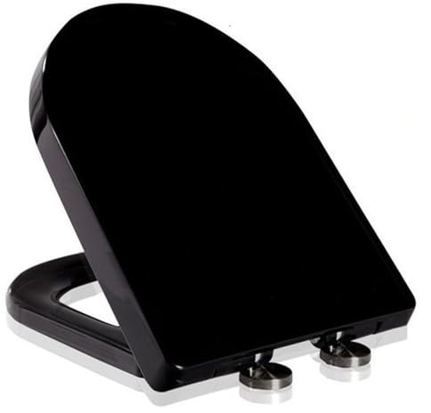 Klodeckel Schwarz, WC-Sitz D-Form aus Duroplast mit Schnellverschluss und Verstellbarem Scharnier, Toilettendeckel mit Absenkautomatik