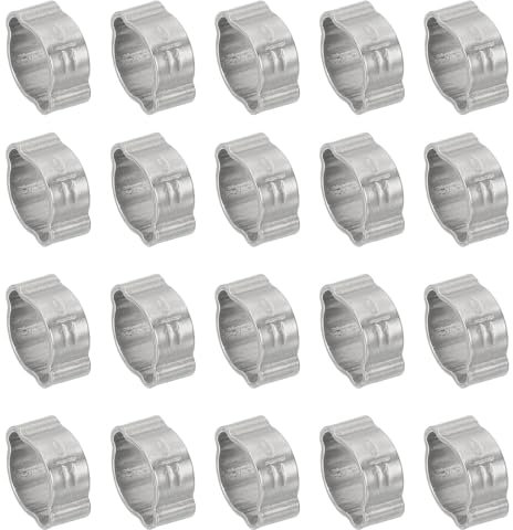 PATIKIL 20 Pack Collier À Double Oreille 9-11mm, Anneaux De Serrage En Acier Inoxydable 304 Pour Connexions De Tuyaux De Carburant Et Essence, Ton Argenté